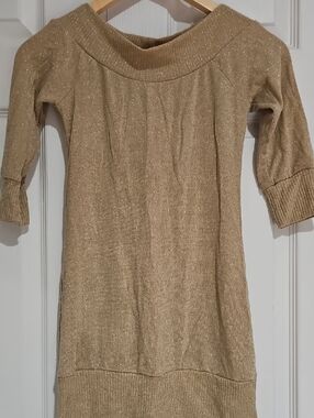 ✨ Candy Rain Gold Shimmer Knit Tunic Top – 3/4 Sleeve, Size M